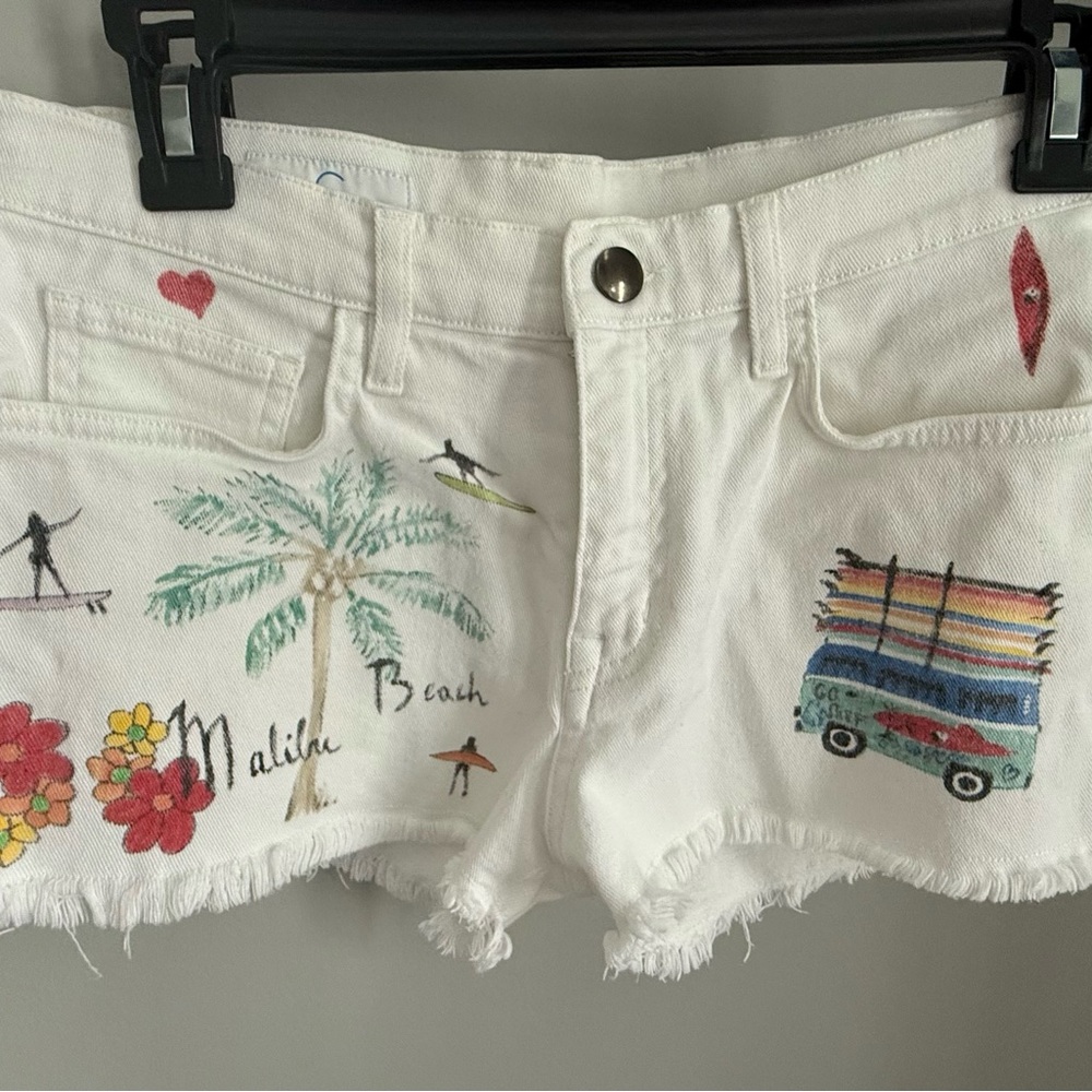 C x Mira Mikati Womens Graphic Buttoned Zipped Fringed Hem Shorts White Size EUR